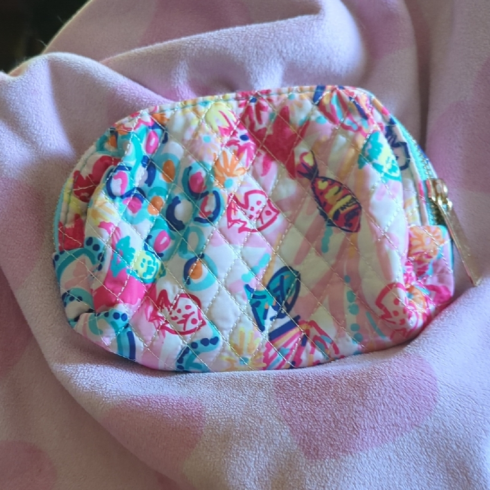 Colorful Fish Print Quilted Cosmetic Pouch